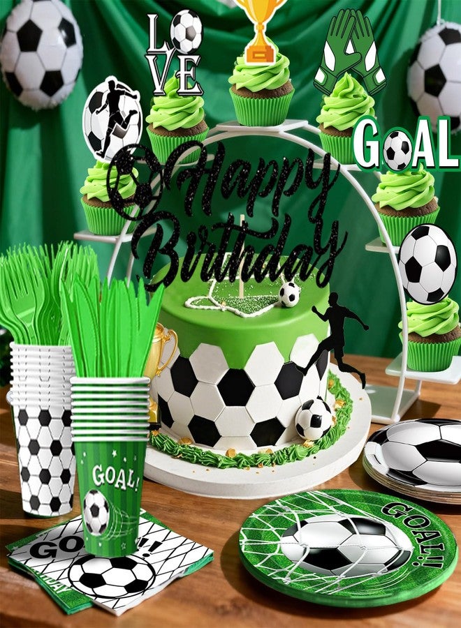 QIYANPAX Soccer Birthday Party Decorations Includes Plates, Napkins, Cups, Tablecloths, Balloons, Cake & Cupcake Toppers, Honeycomb Centerpieces, Banner for Boys Sport Soccer Party Decorations, Serves 24 - Image 5